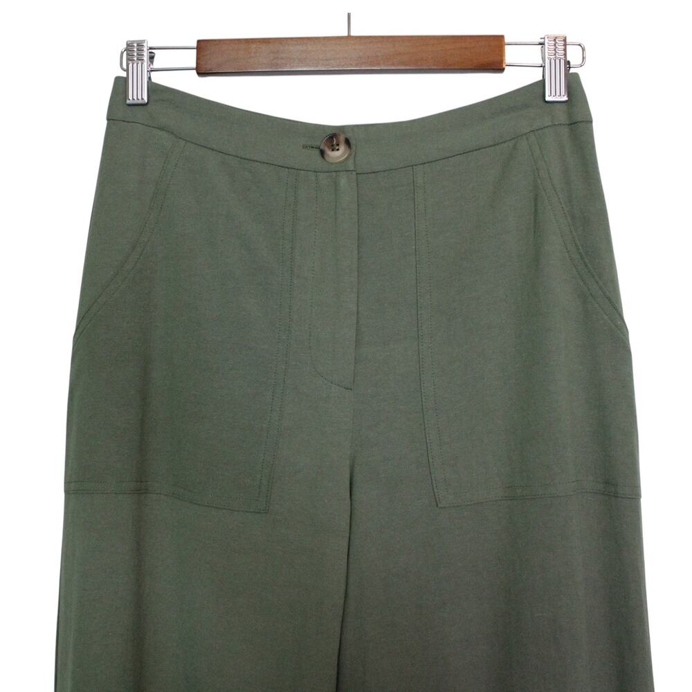 Lulus Jet Stream Olive Green High-Waisted Wide-Leg Pants Slit Hem Linen Blend Sm - Picture 8 of 14